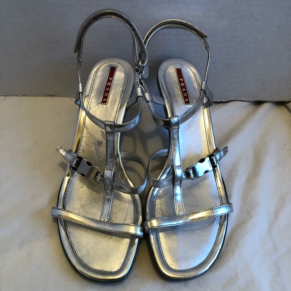 Prada silver strappy sandal heels - Picture 1 of 11
